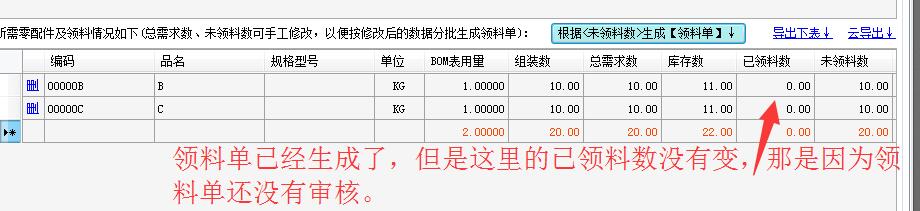 已領(lǐng)料數(shù)量沒(méi)有變化